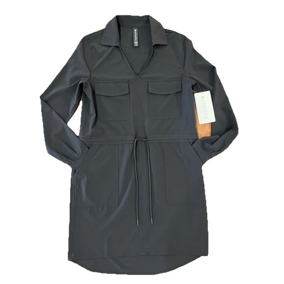 Athleta Zuma Black Featherweight Stretch Utility Shirt Dress XXS NWT Travel - Picture 6 of 12